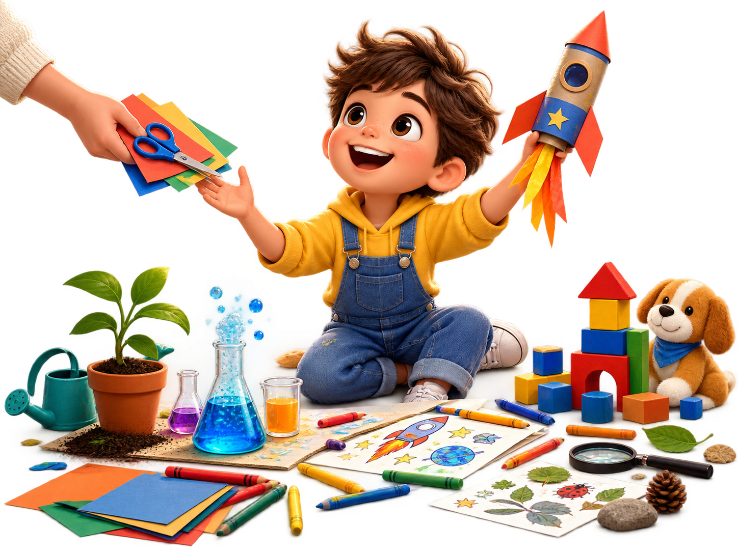 Composição com atividades, brinquedos e materiais educativos
